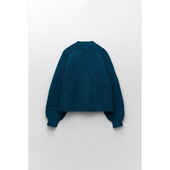 Teal Blue Zara Chunky Knit Button Front V-Neck Cardigan Sweater (NWT) - Picture 12 of 13
